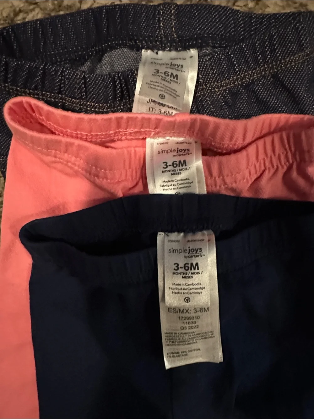 Carter's Three-Pack Girls Leggings - Pink, Navy, Denim